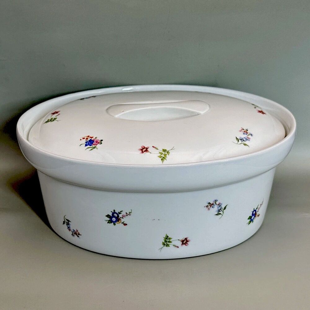 VTG BIA Cordon Bleu Frieda Margot Floral Oval Casserole Dish Lid 10.5” Porcelain
